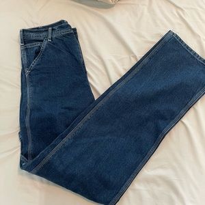The most perfect pair of dark blue denim work pants/ cargo pants 
28